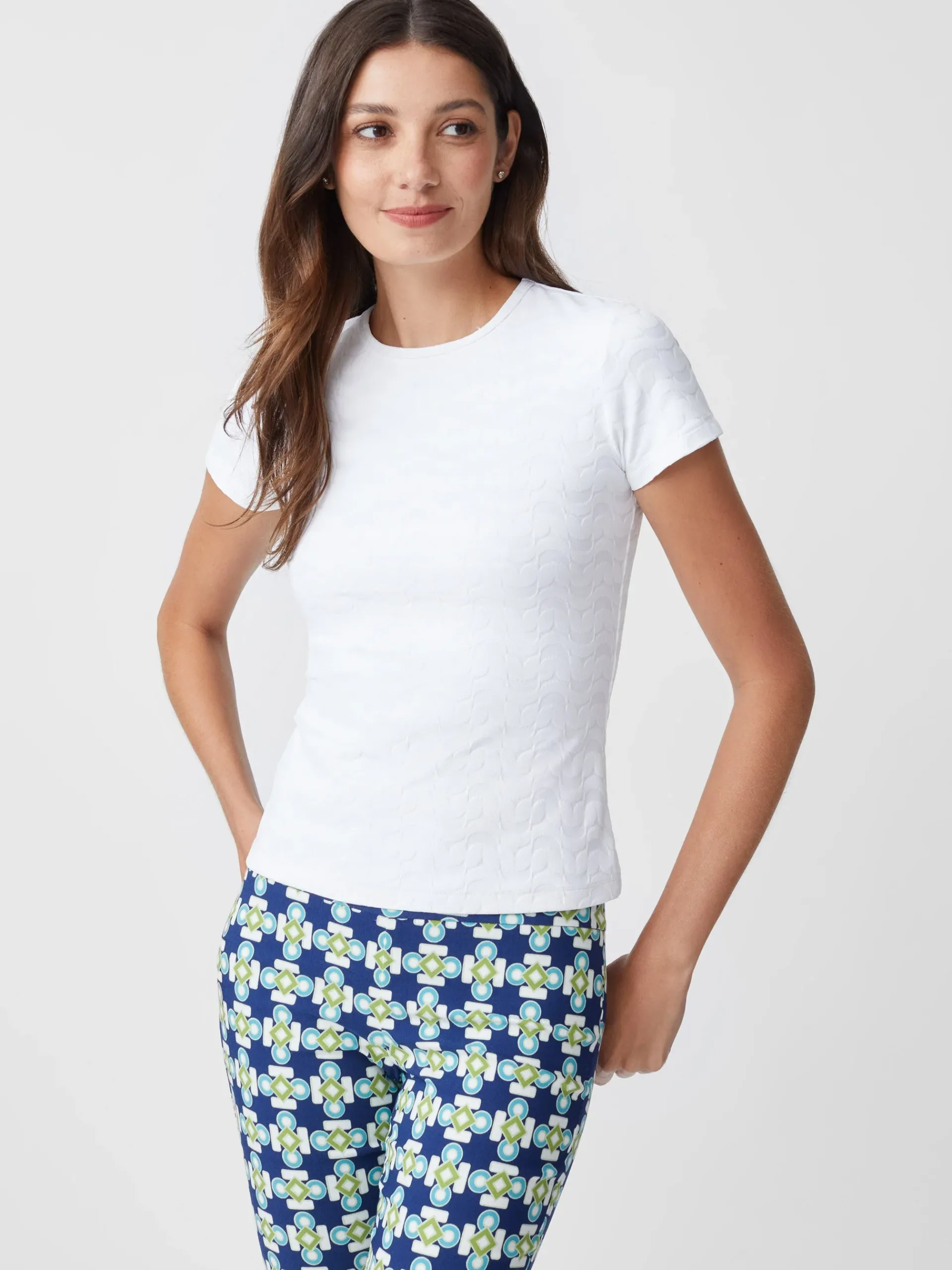 J.McLaughlin Allie Cap Sleeve Tee In Deco Tulip Jacquard-Women Tops|Tees