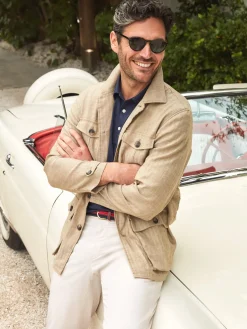 J.McLaughlin Brando Linen Safari Jacket In Herringbone- Jackets & Outerwear