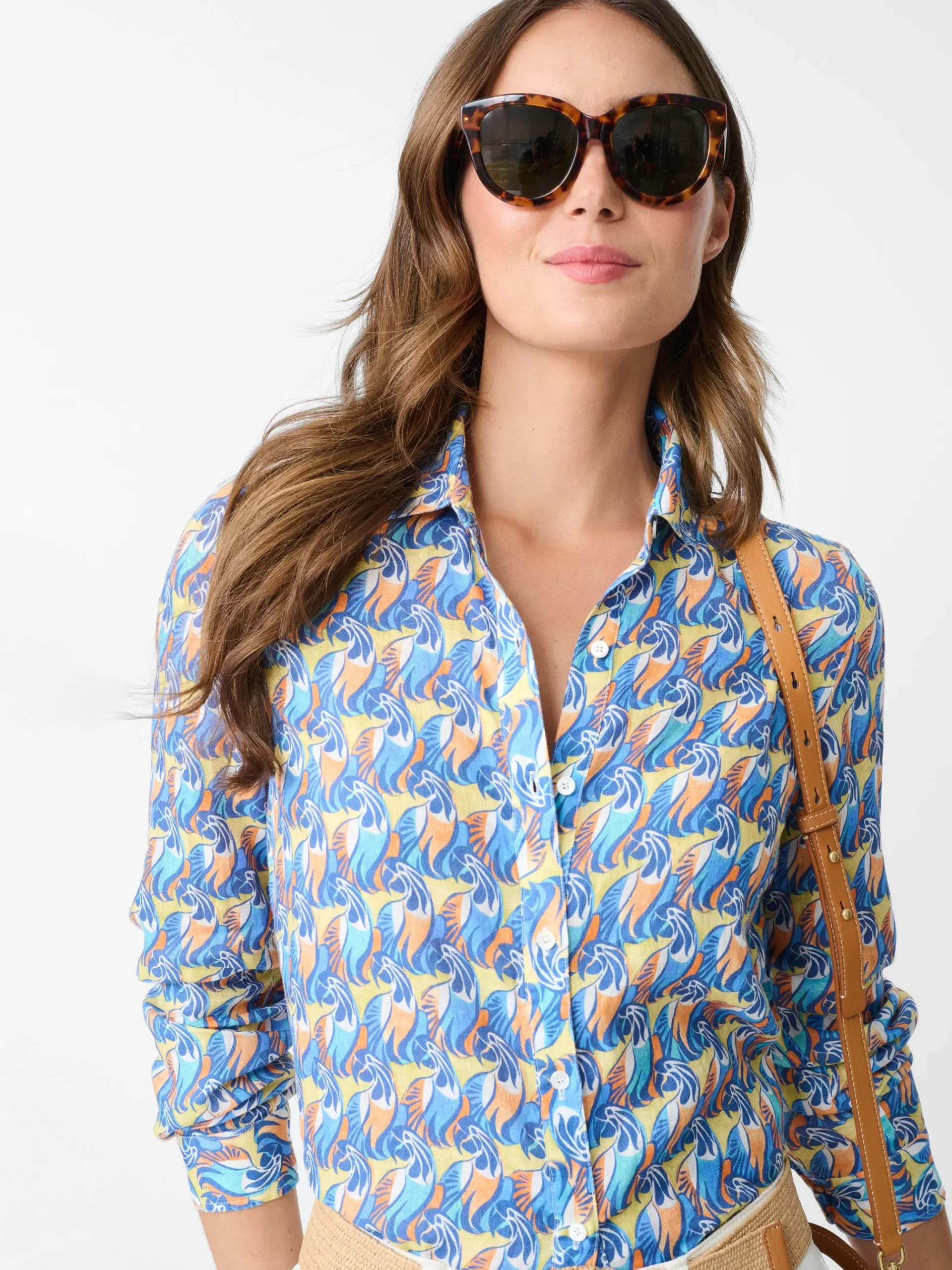 J.McLaughlin Britt Linen Shirt In La Perruche-Women Tops