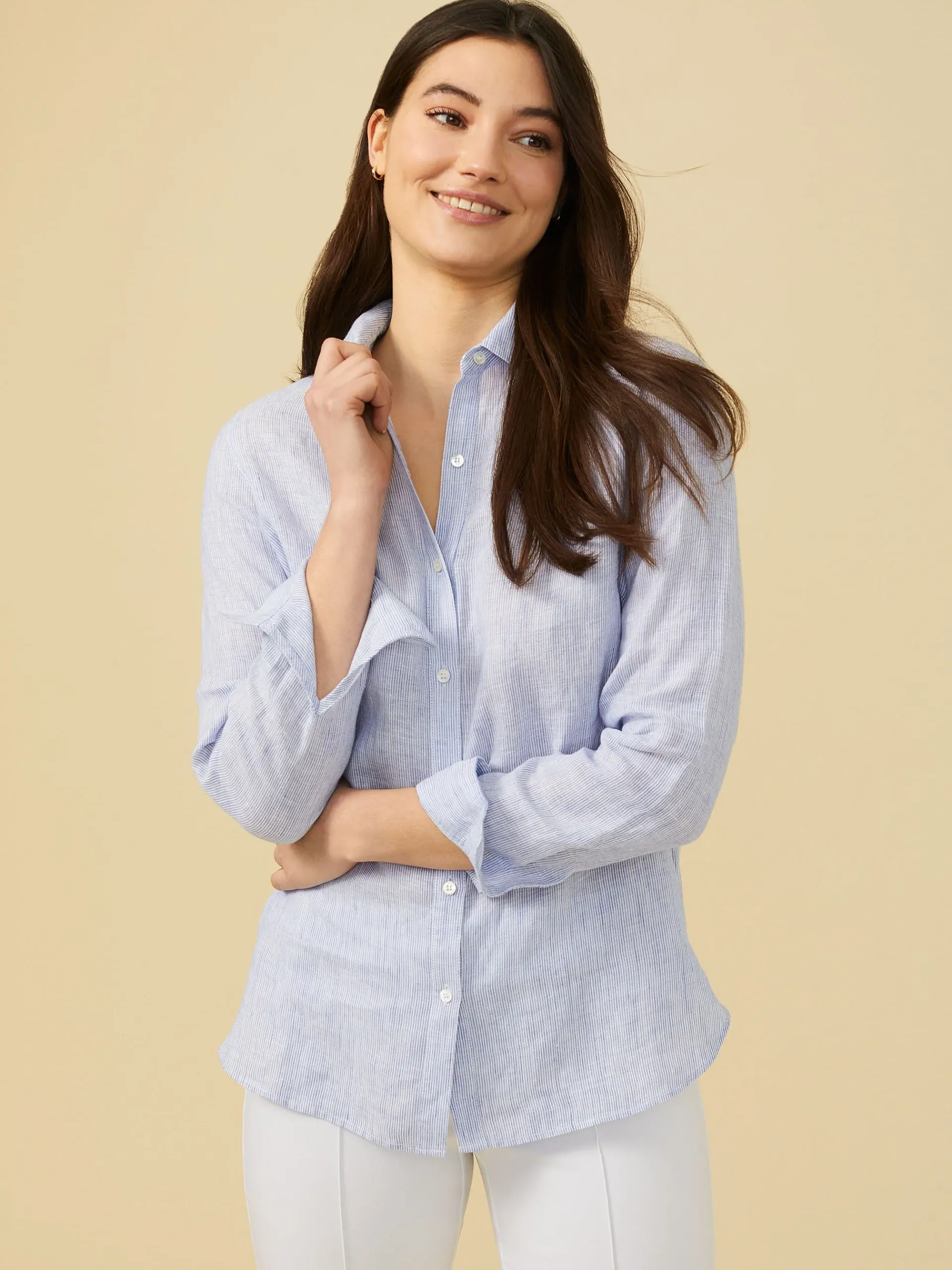 J.McLaughlin Britt Linen Shirt In Stripe-Women Tops