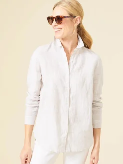 J.McLaughlin Britt Linen Shirt In Stripe-Women Tops