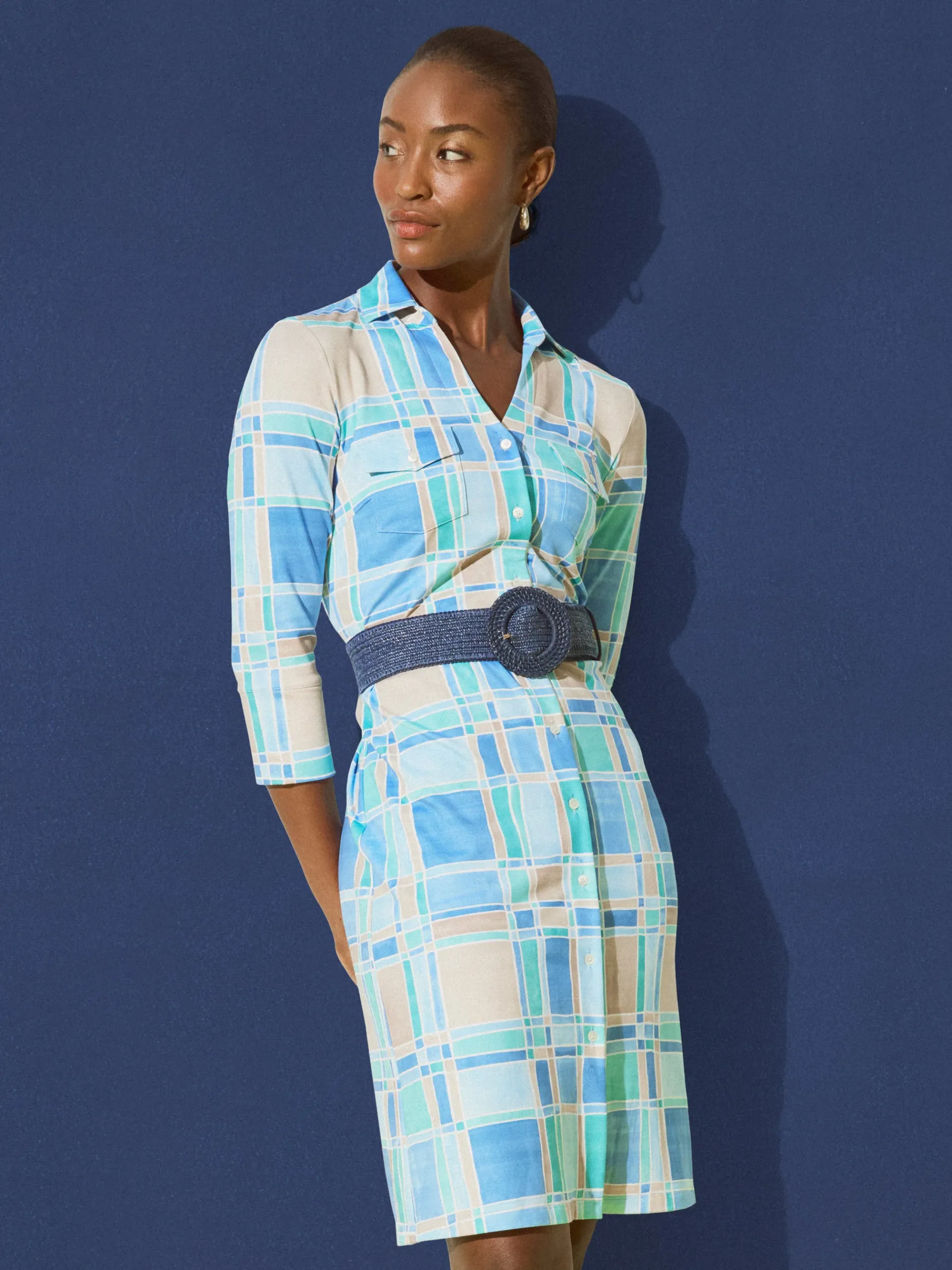 J.McLaughlin Brynn Dress In Paintbrush Plaid-Women Dresses