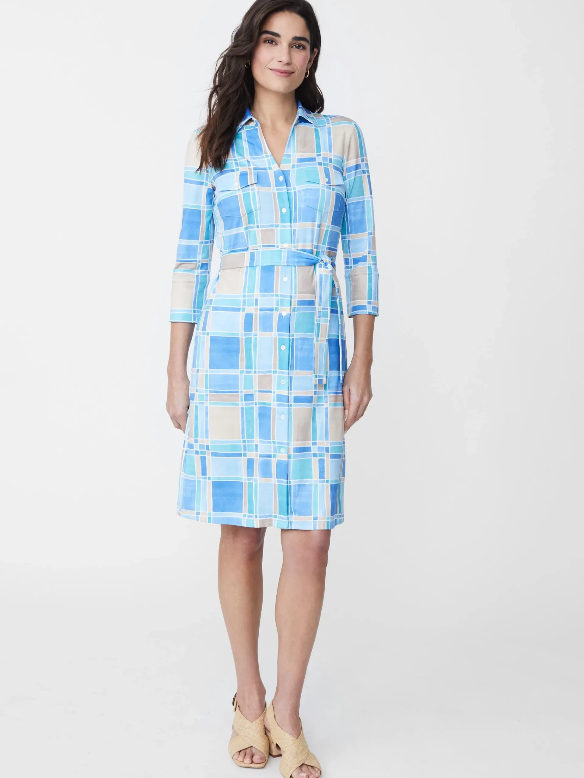 J.McLaughlin Brynn Dress In Paintbrush Plaid-Women Dresses