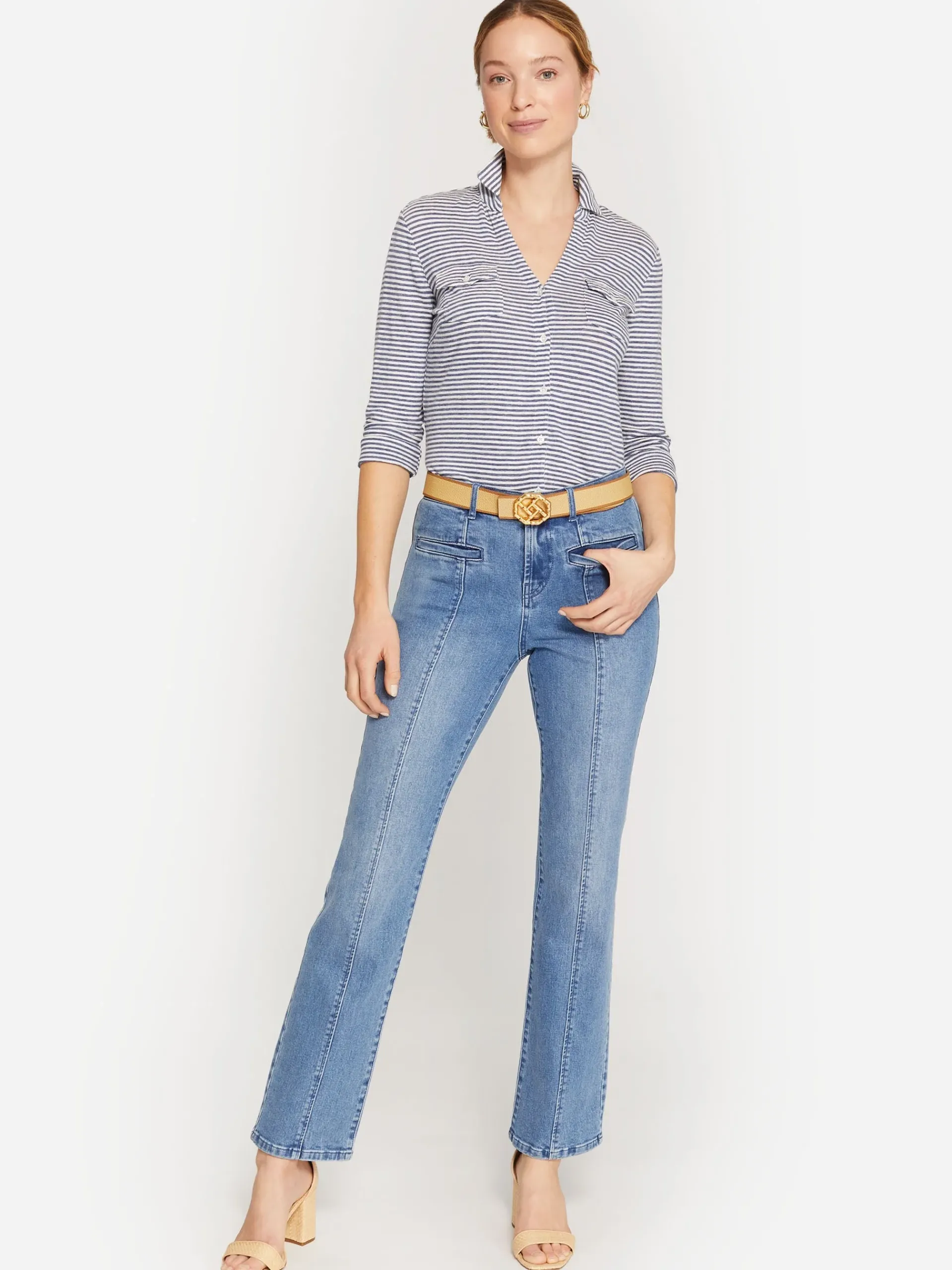 J.McLaughlin Brynn Linen Shirt In Stripe-Women Tops