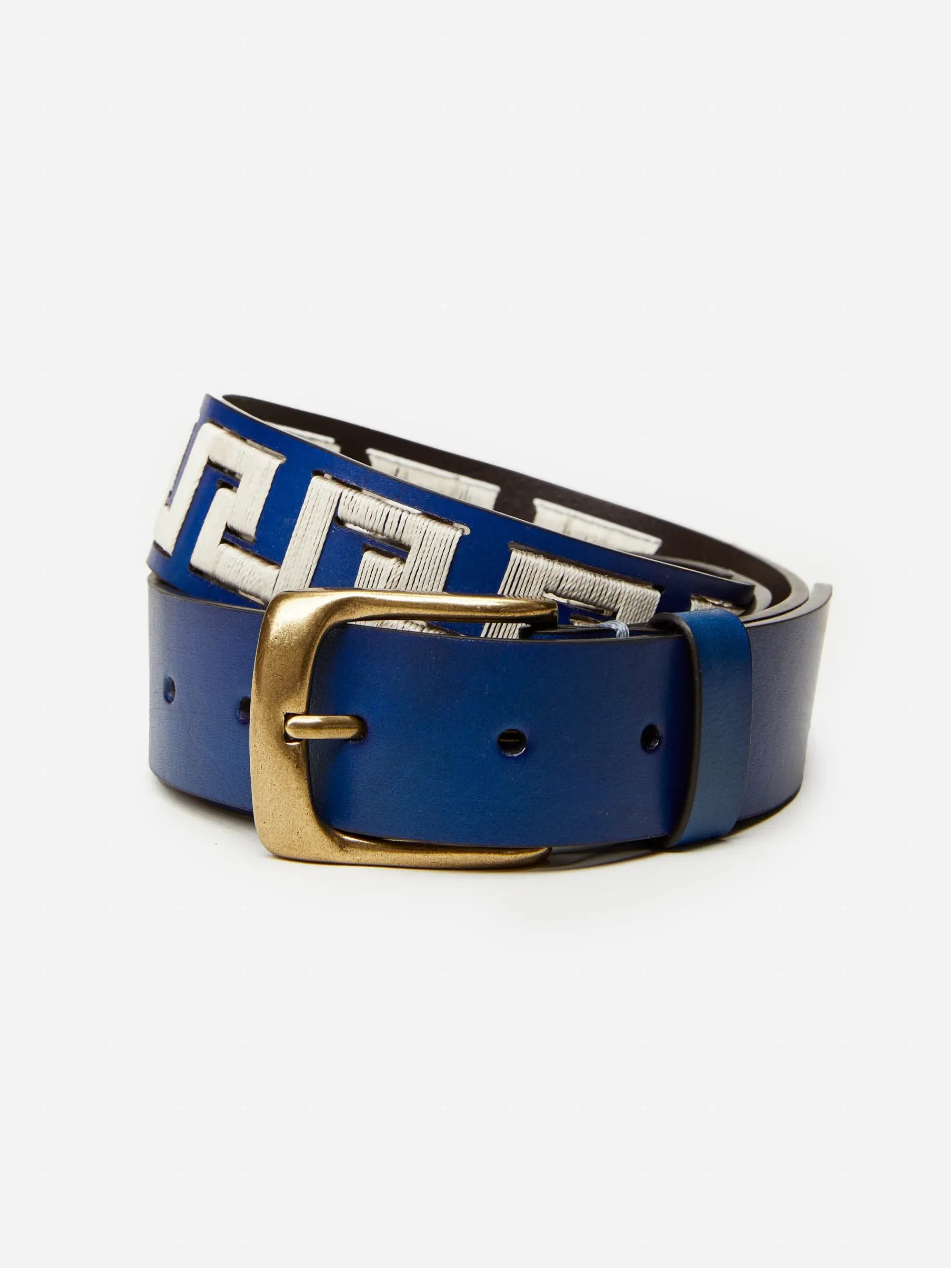J.McLaughlin Caerus Leather Belt In Greek Key- Shoes & Accessories|Boots
