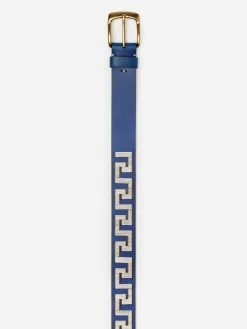 J.McLaughlin Caerus Leather Belt In Greek Key- Shoes & Accessories|Boots