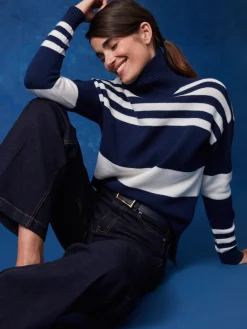 J.McLaughlin Clara Cashmere Turtleneck In Stripe-Women Sweaters
