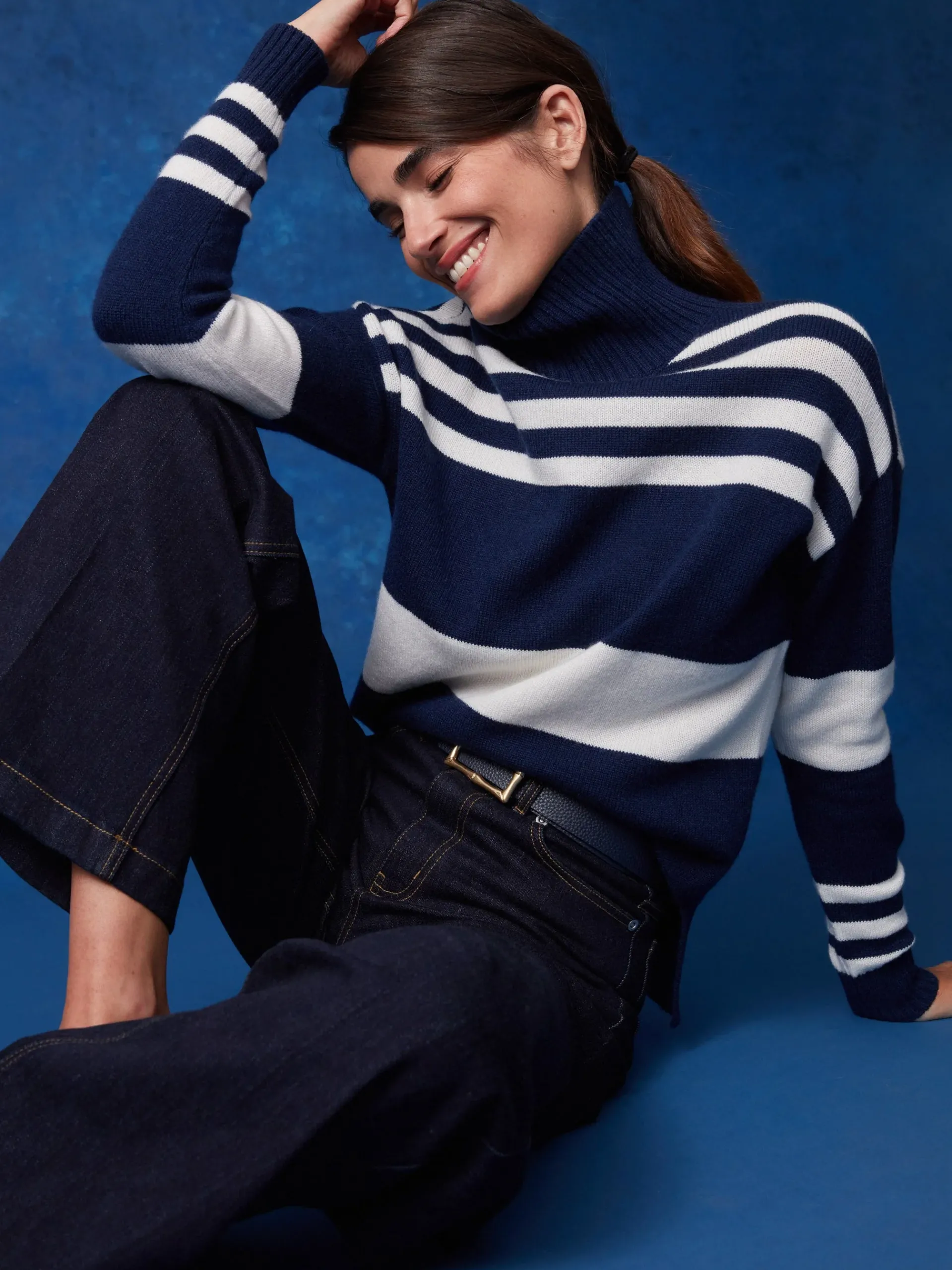 J.McLaughlin Clara Cashmere Turtleneck In Stripe-Women Sweaters