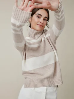 J.McLaughlin Clara Cashmere Turtleneck In Stripe-Women Sweaters