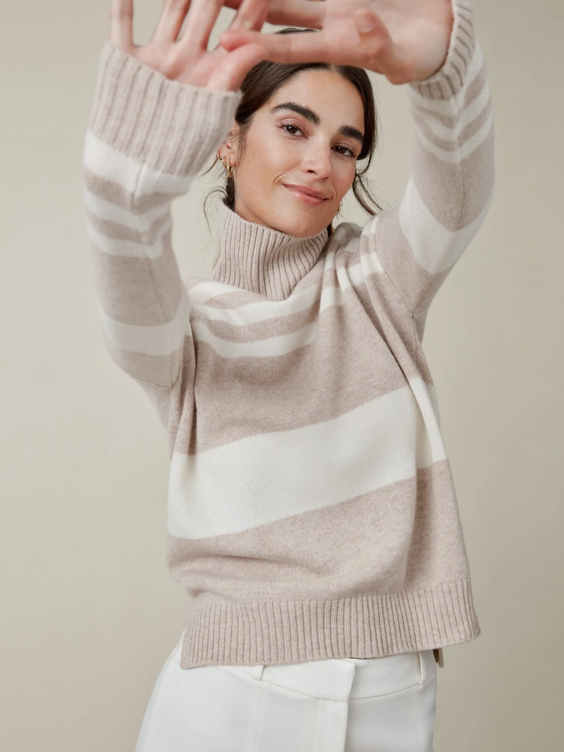 J.McLaughlin Clara Cashmere Turtleneck In Stripe-Women Sweaters