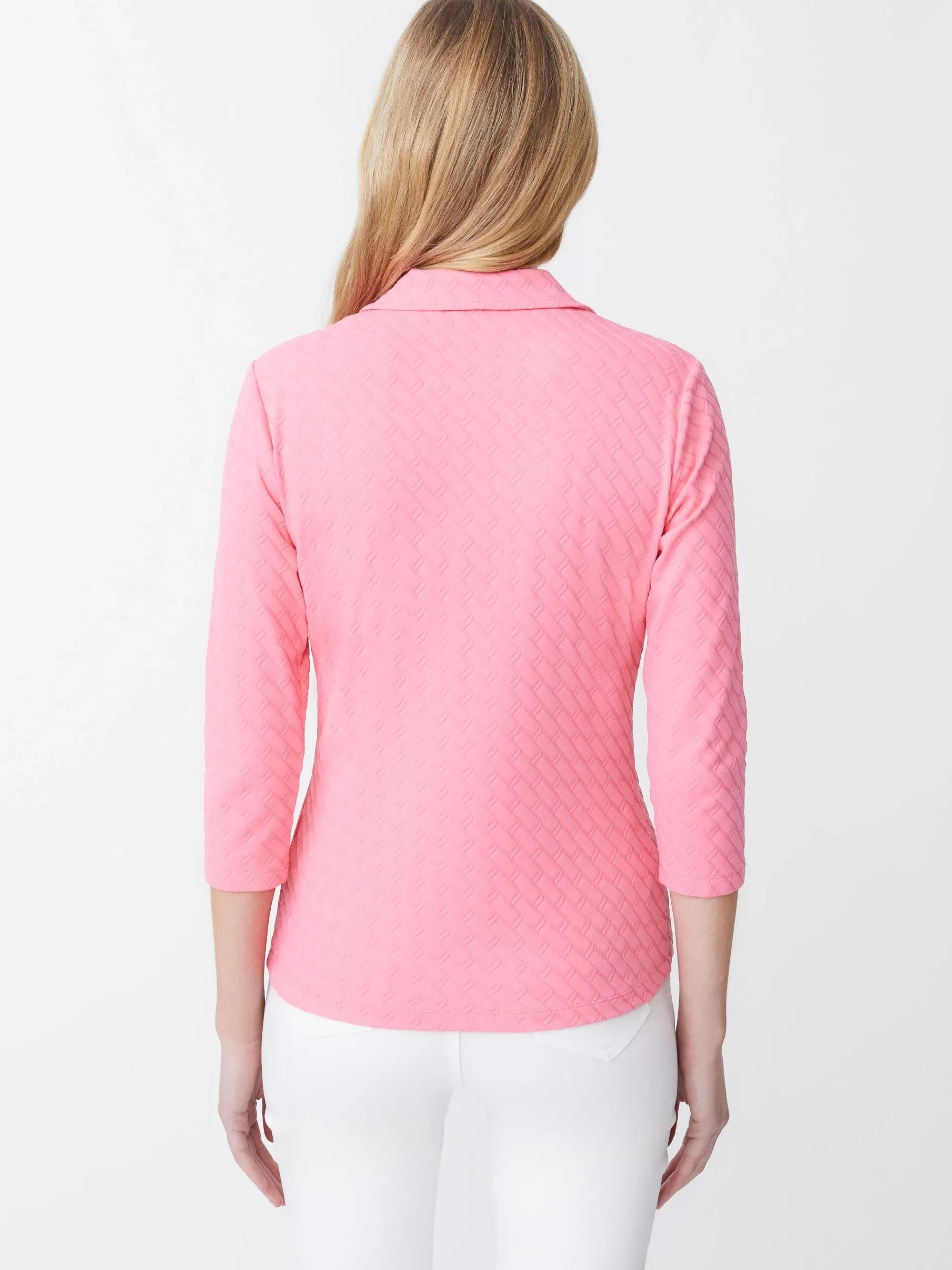 J.McLaughlin Court 3/4 Sleeve Polo In Fernwood Geo Jacquard-Women Tops