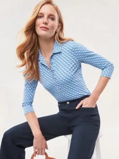 J.McLaughlin Court 3/4 Sleeve Polo In Lunar Lines-Women Tops