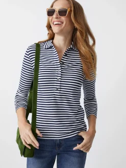 J.McLaughlin Court 3/4 Sleeve Polo In Stripe-Women Tops
