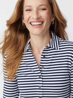 J.McLaughlin Court 3/4 Sleeve Polo In Stripe-Women Tops