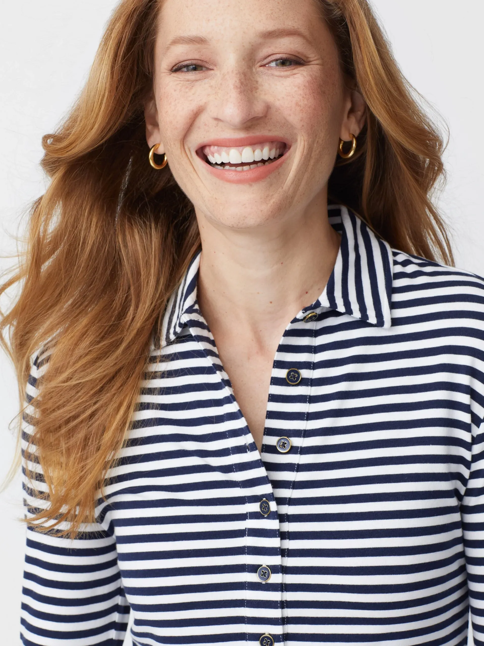 J.McLaughlin Court 3/4 Sleeve Polo In Stripe-Women Tops
