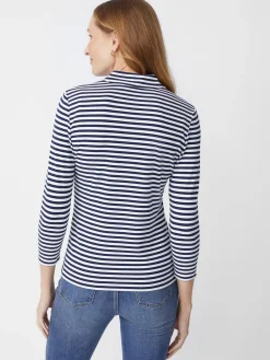 J.McLaughlin Court 3/4 Sleeve Polo In Stripe-Women Tops