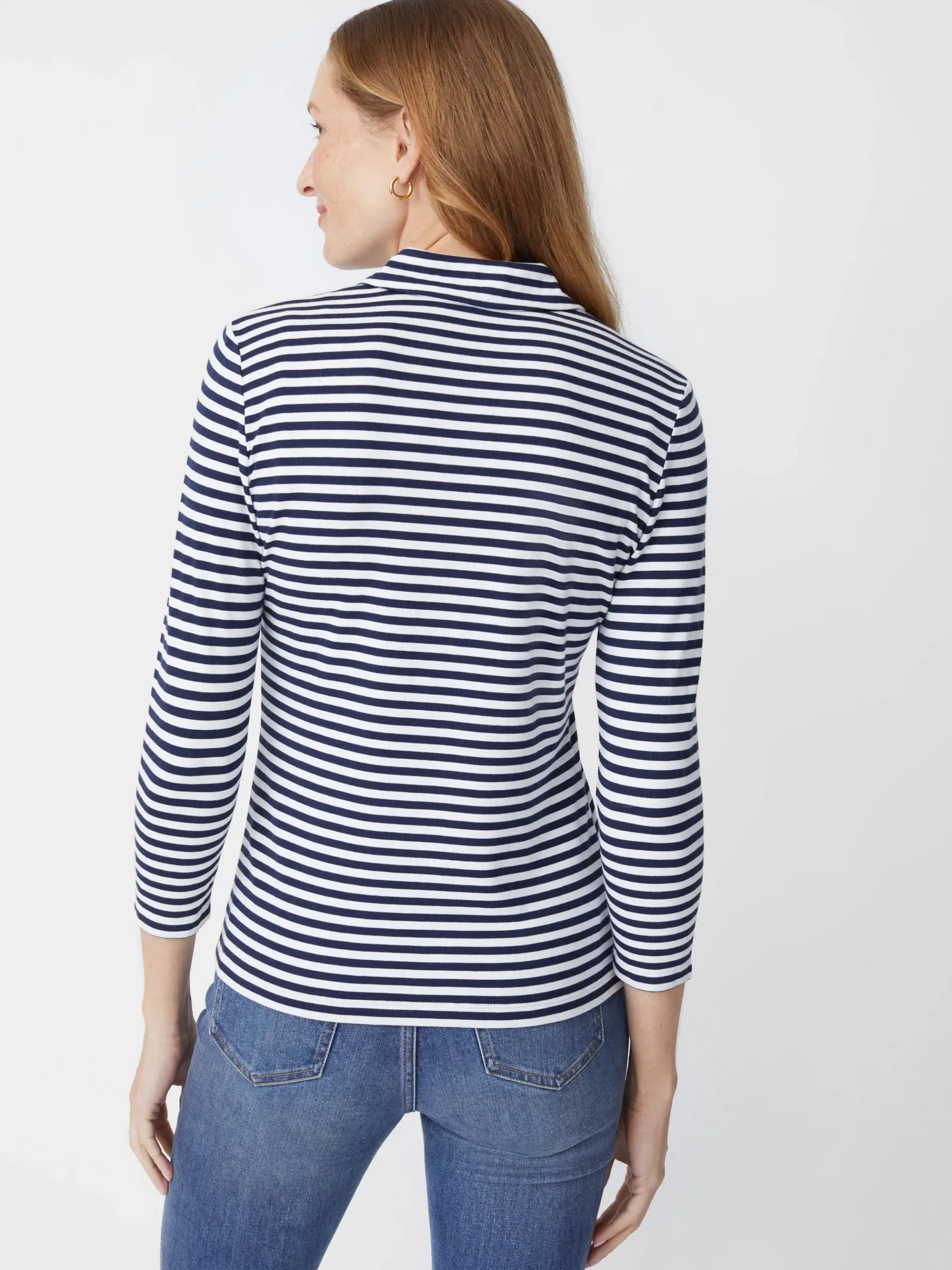 J.McLaughlin Court 3/4 Sleeve Polo In Stripe-Women Tops