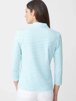 J.McLaughlin Court 3/4 Sleeve Polo In Stripe-Women Tops