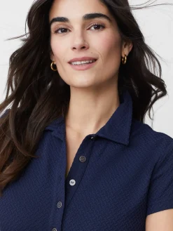 J.McLaughlin Court Cap Sleeve Polo In Mini Raffia Jacquard-Women Tops
