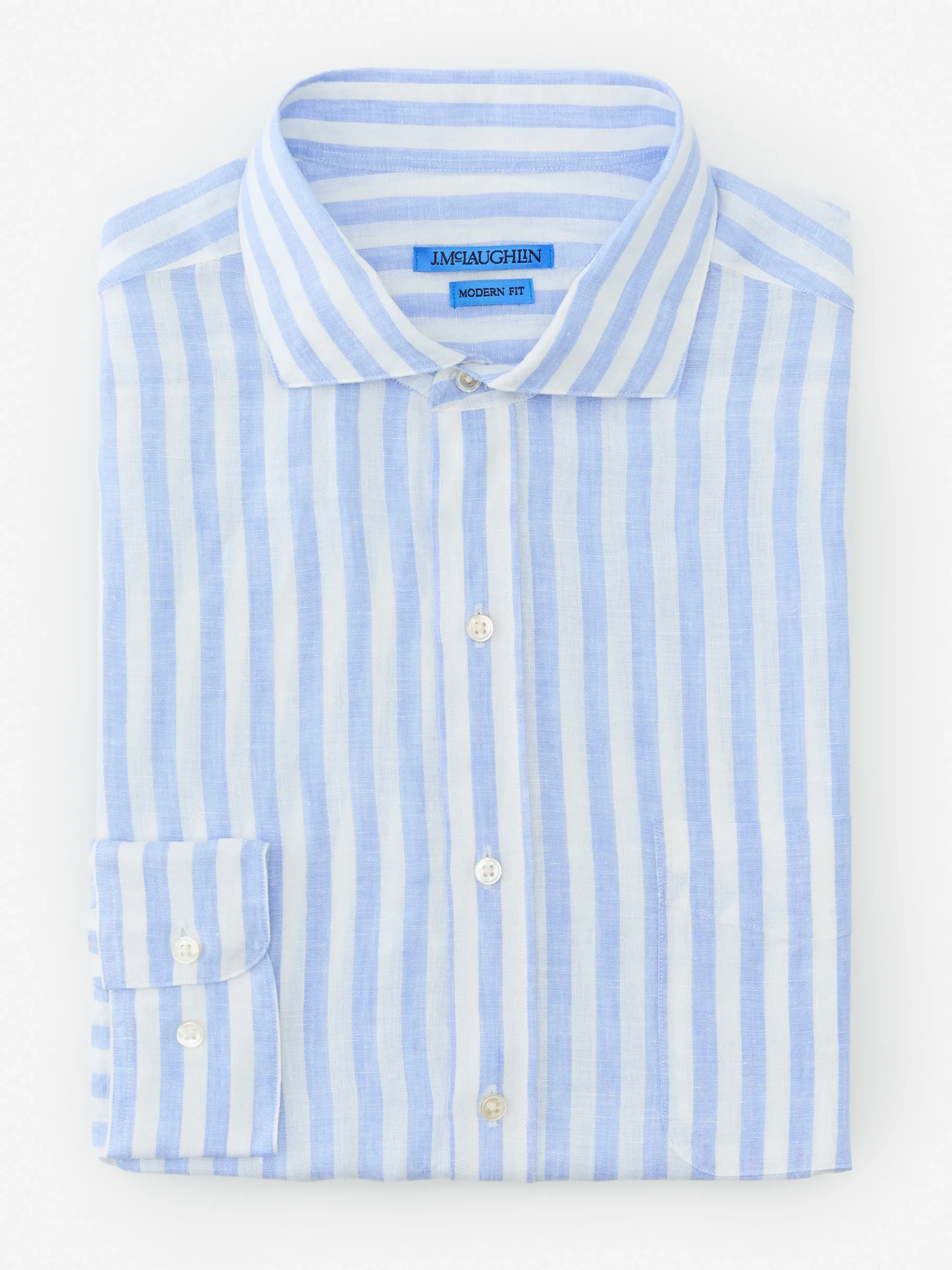 J.McLaughlin Drummond Modern Fit Linen Shirt In Bengal Stripe- Shirts