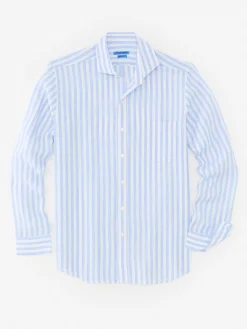J.McLaughlin Drummond Modern Fit Linen Shirt In Bengal Stripe- Shirts