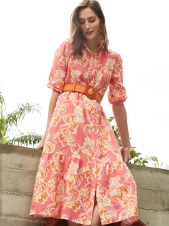 J.McLaughlin Foley Linen Dress In Trinidad Abstract-Women Dresses