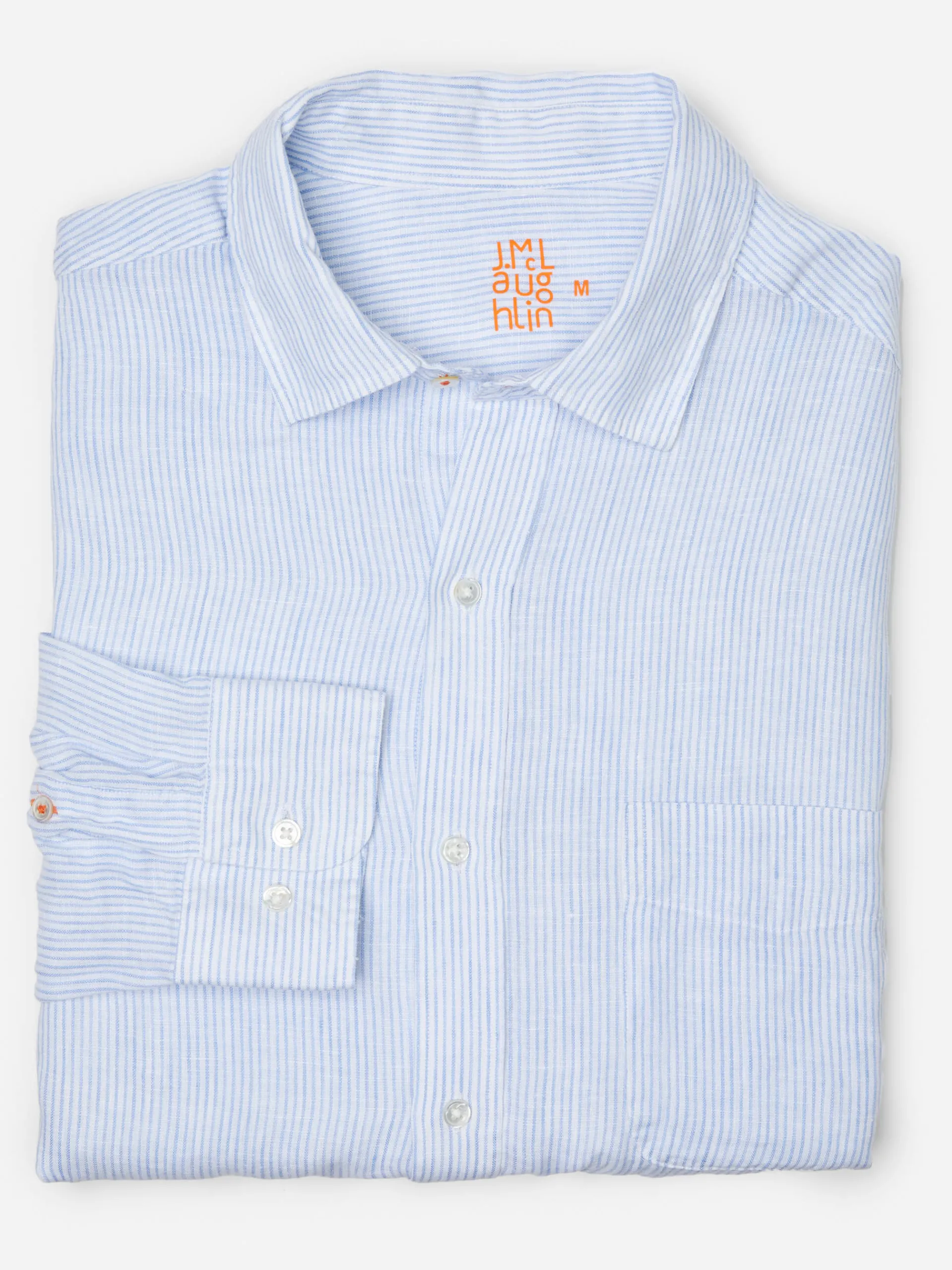 J.McLaughlin Gramercy Classic Fit Linen Shirt In Fineline- Shirts