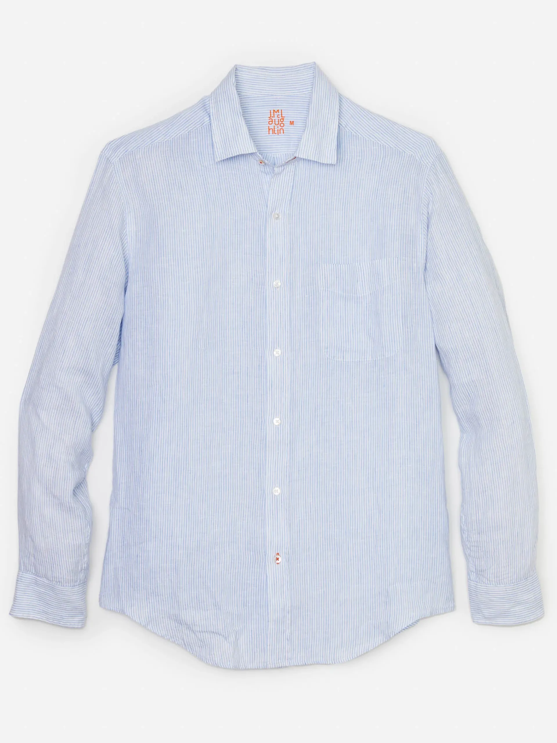 J.McLaughlin Gramercy Classic Fit Linen Shirt In Fineline- Shirts
