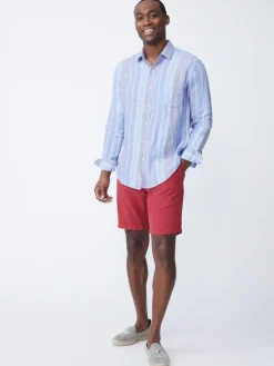 J.McLaughlin Gramercy Classic Fit Linen Shirt In Multi Stripe- Shirts
