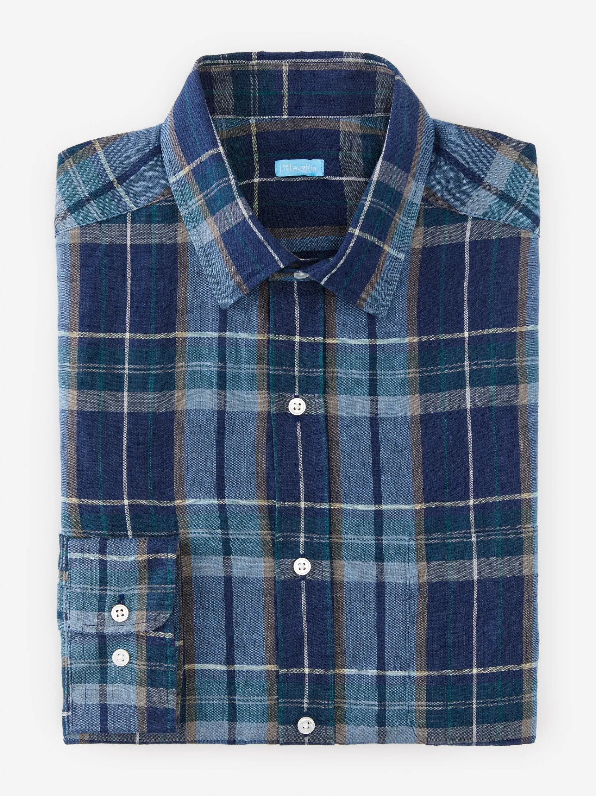 J.McLaughlin Gramercy Classic Fit Linen Shirt In Plaid- Shirts
