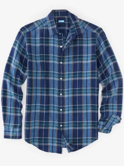 J.McLaughlin Gramercy Classic Fit Linen Shirt In Plaid- Shirts