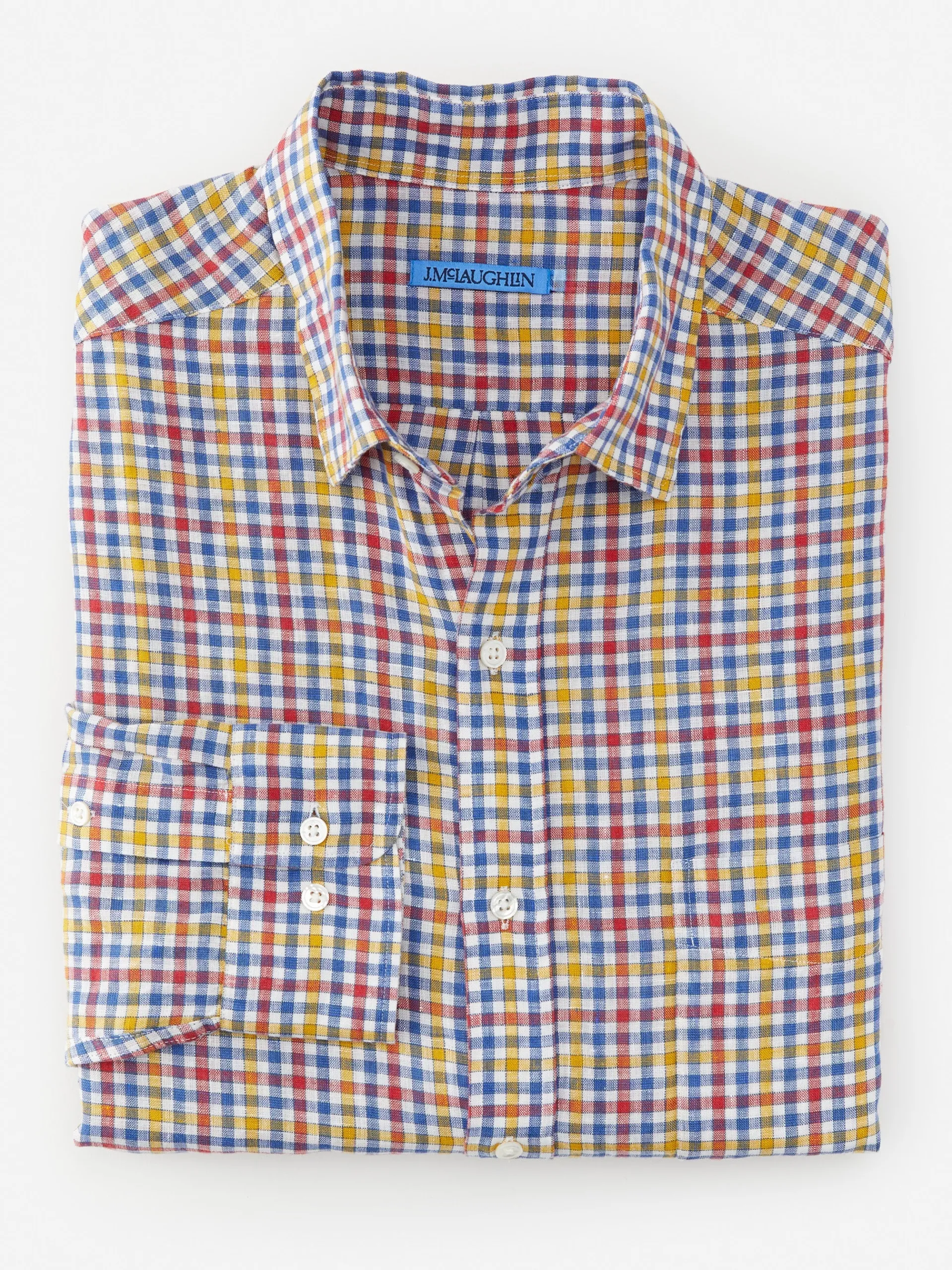 J.McLaughlin Gramercy Classic Fit Linen Shirt In Gingham- Shirts