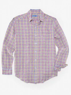 J.McLaughlin Gramercy Classic Fit Linen Shirt In Gingham- Shirts