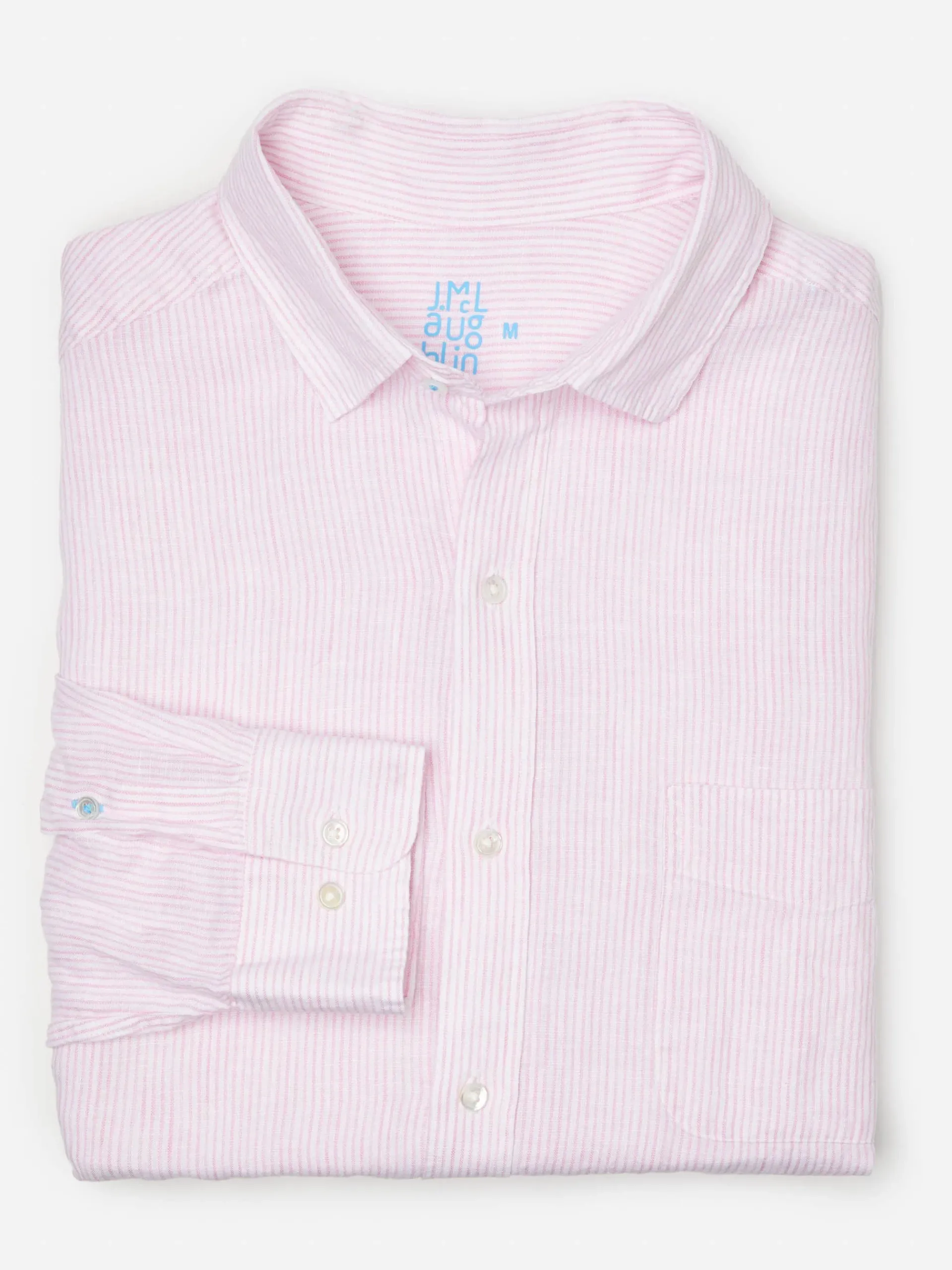 J.McLaughlin Gramercy Classic Fit Linen Shirt In Fineline- Shirts
