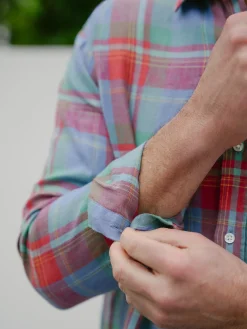J.McLaughlin Gramercy Classic Fit Linen Shirt In Plaid- Shirts
