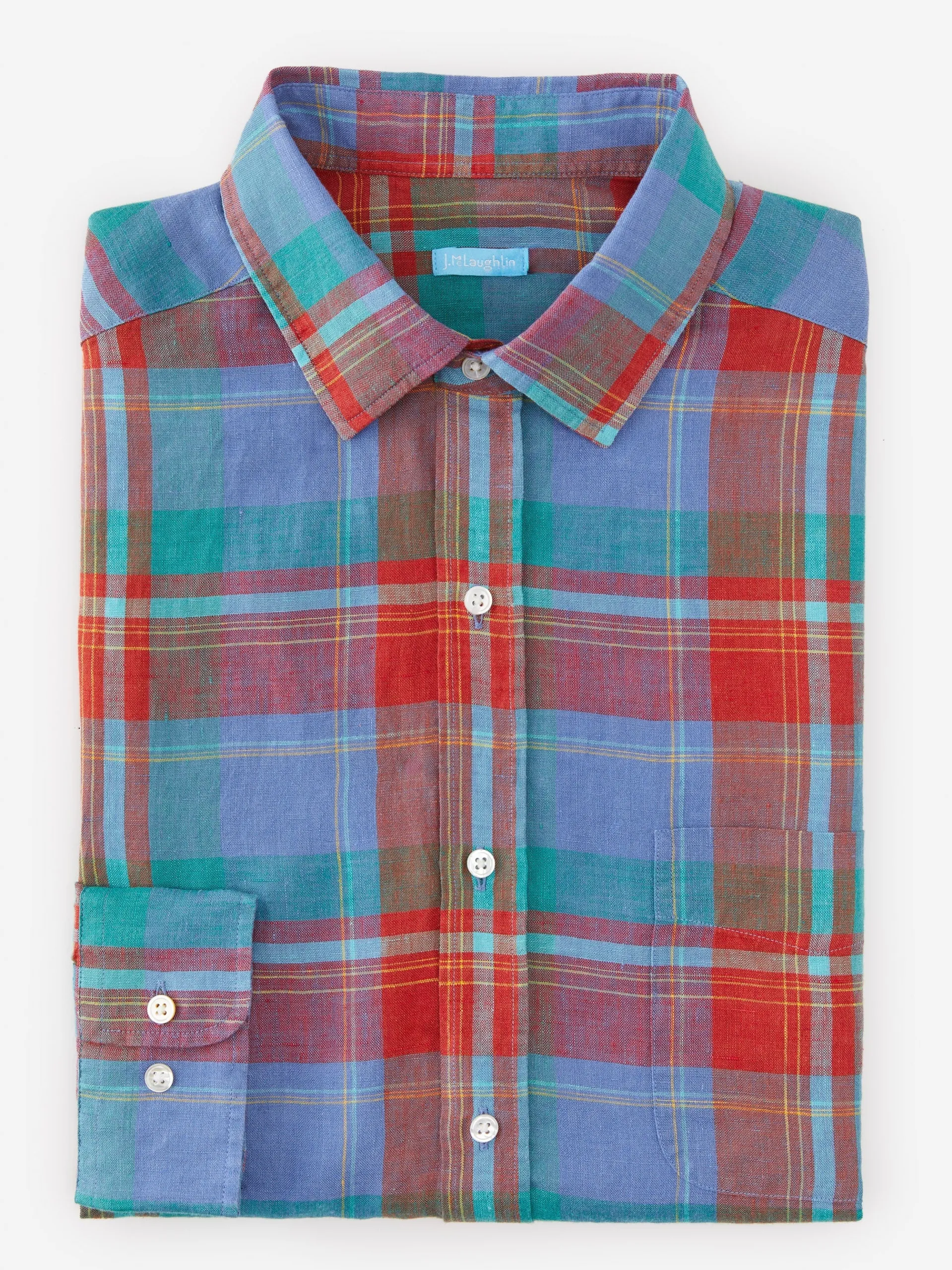 J.McLaughlin Gramercy Classic Fit Linen Shirt In Plaid- Shirts