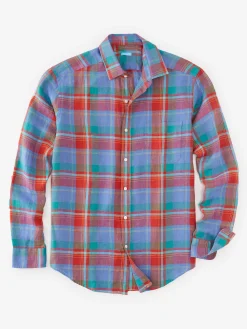 J.McLaughlin Gramercy Classic Fit Linen Shirt In Plaid- Shirts