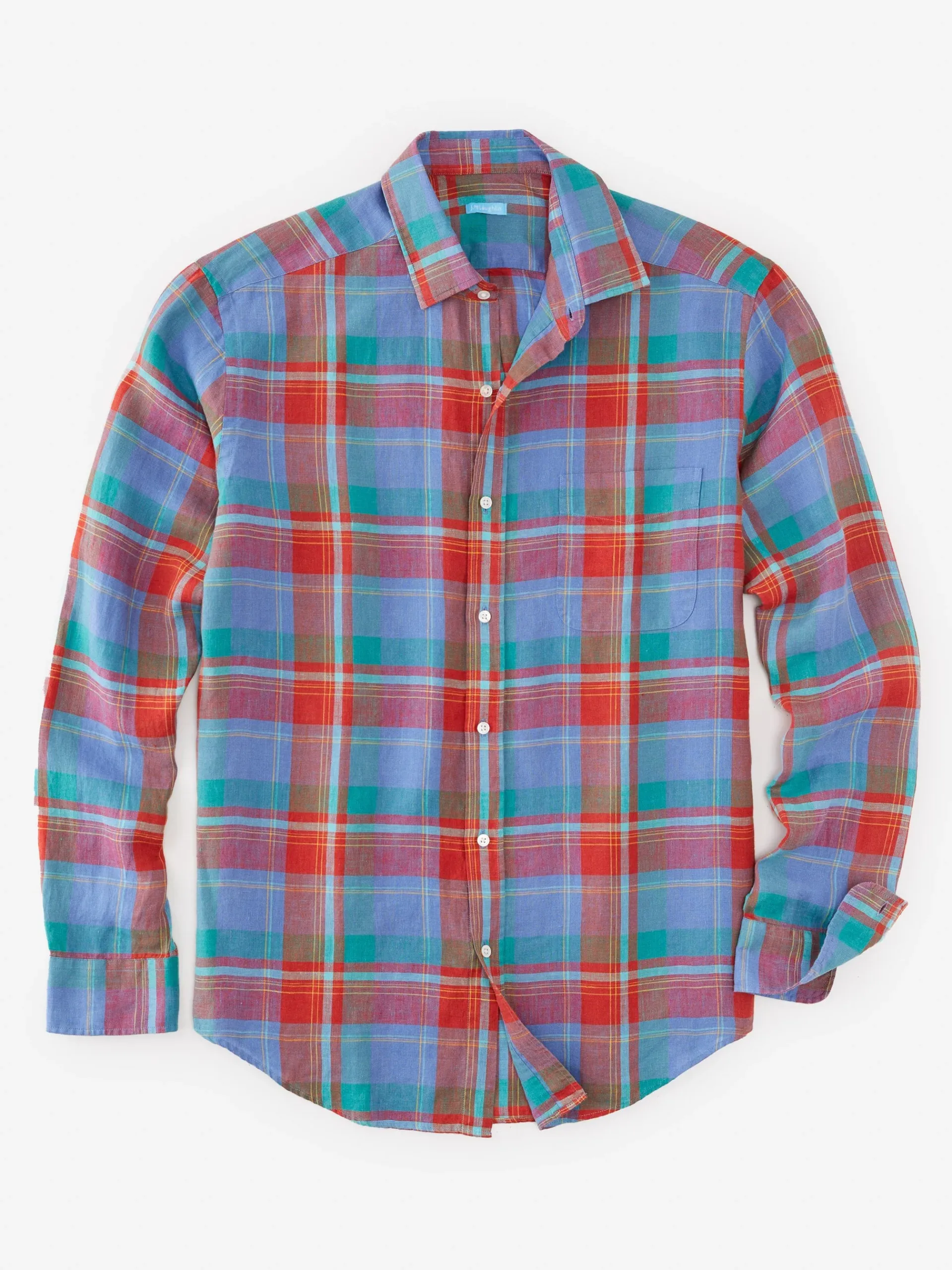 J.McLaughlin Gramercy Classic Fit Linen Shirt In Plaid- Shirts