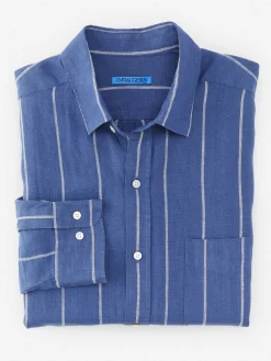 J.McLaughlin Gramercy Classic Fit Linen Shirt In Stripe- Shirts