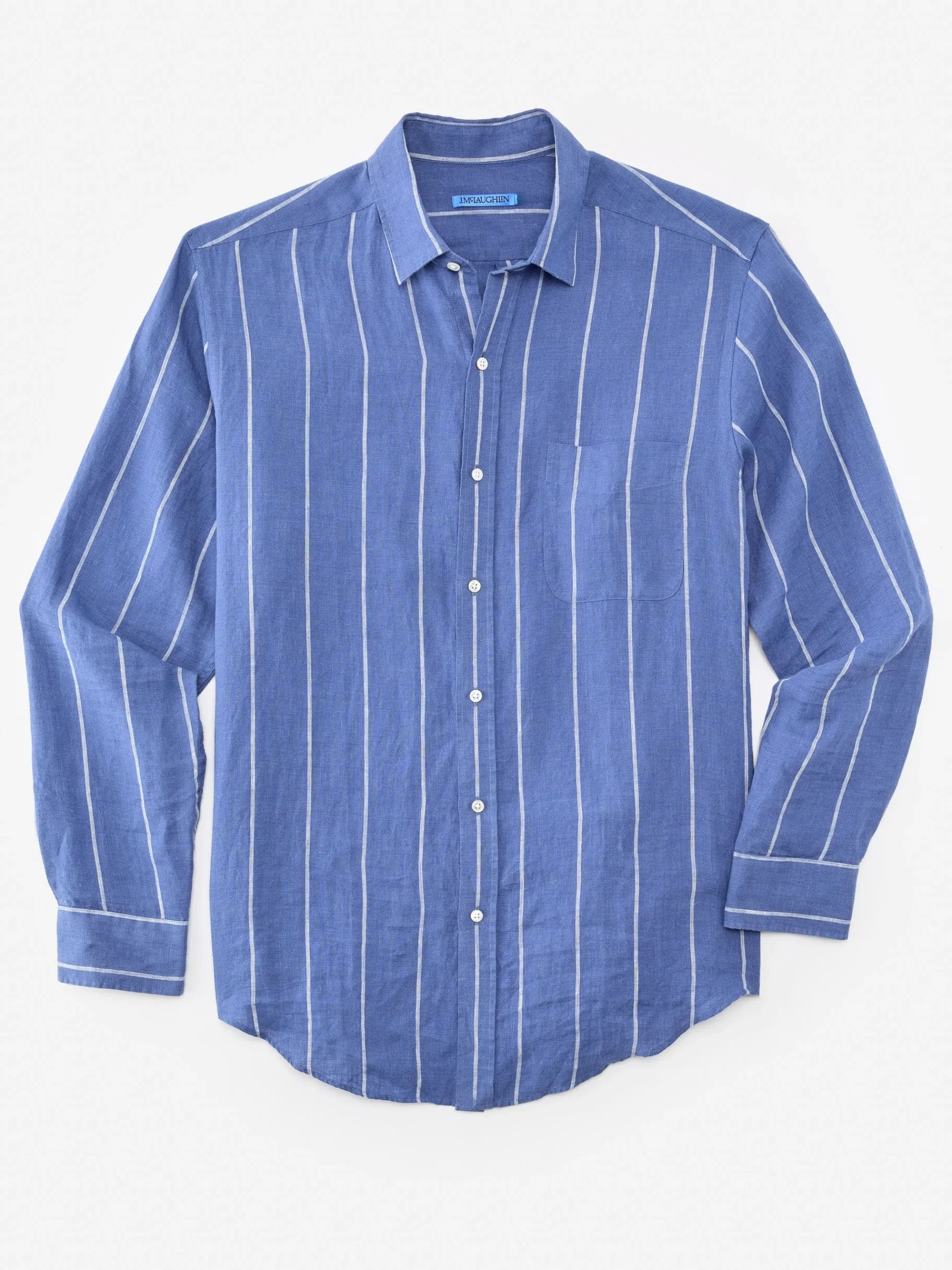J.McLaughlin Gramercy Classic Fit Linen Shirt In Stripe- Shirts