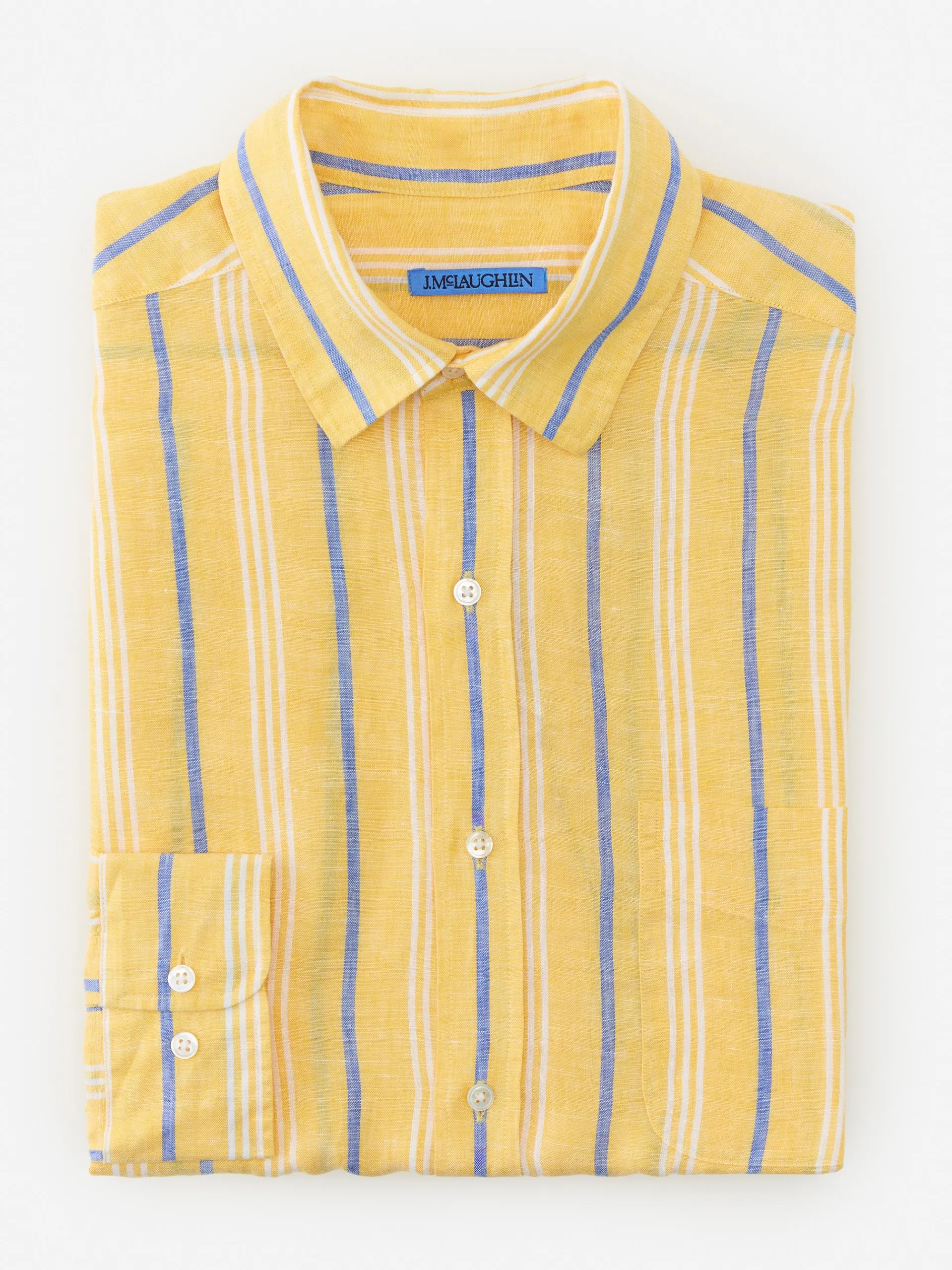 J.McLaughlin Gramercy Classic Fit Linen Shirt In Stripe- Shirts