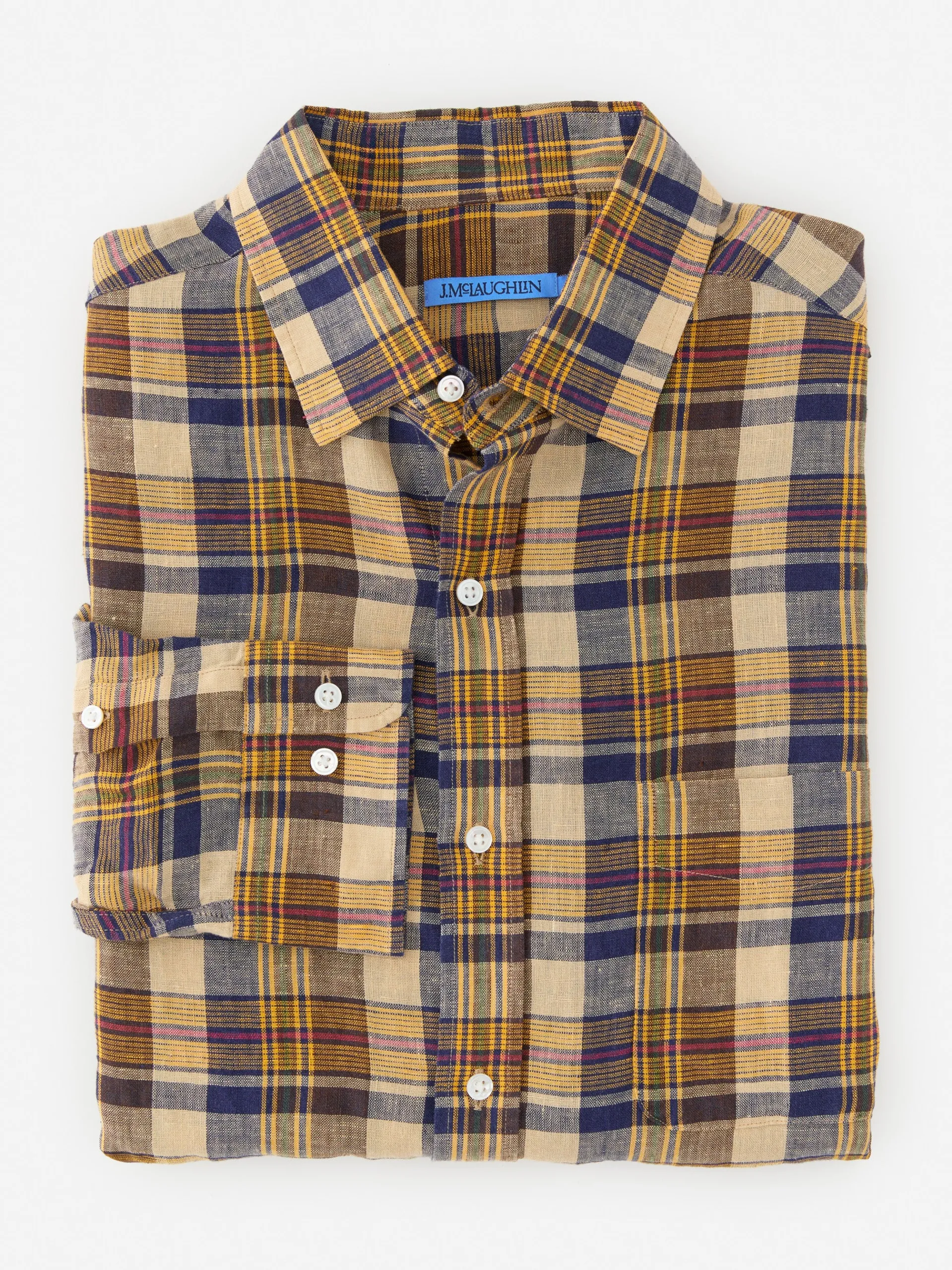 J.McLaughlin Gramercy Classic Fit Linen Shirt In Plaid- Shirts