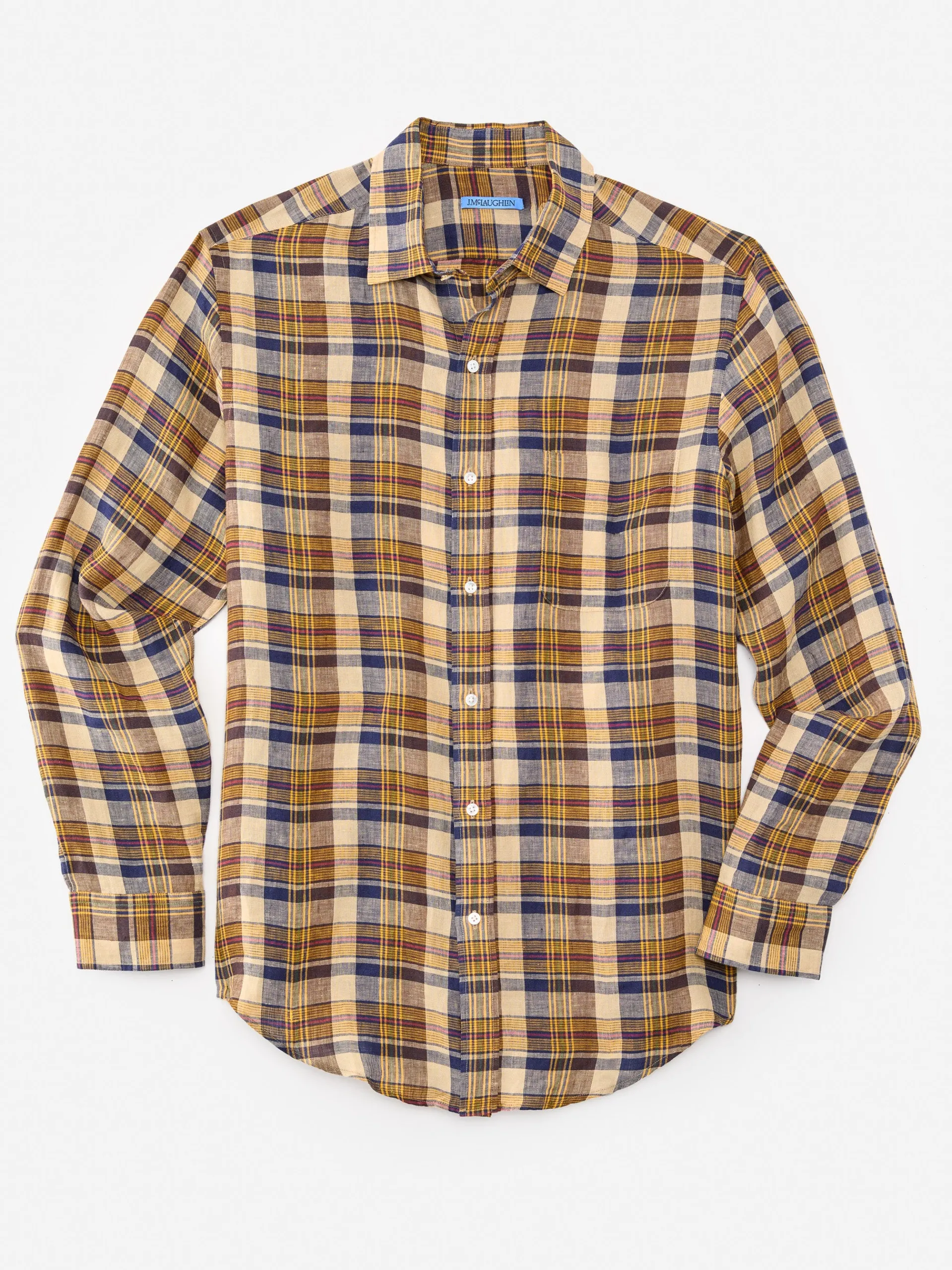 J.McLaughlin Gramercy Classic Fit Linen Shirt In Plaid- Shirts