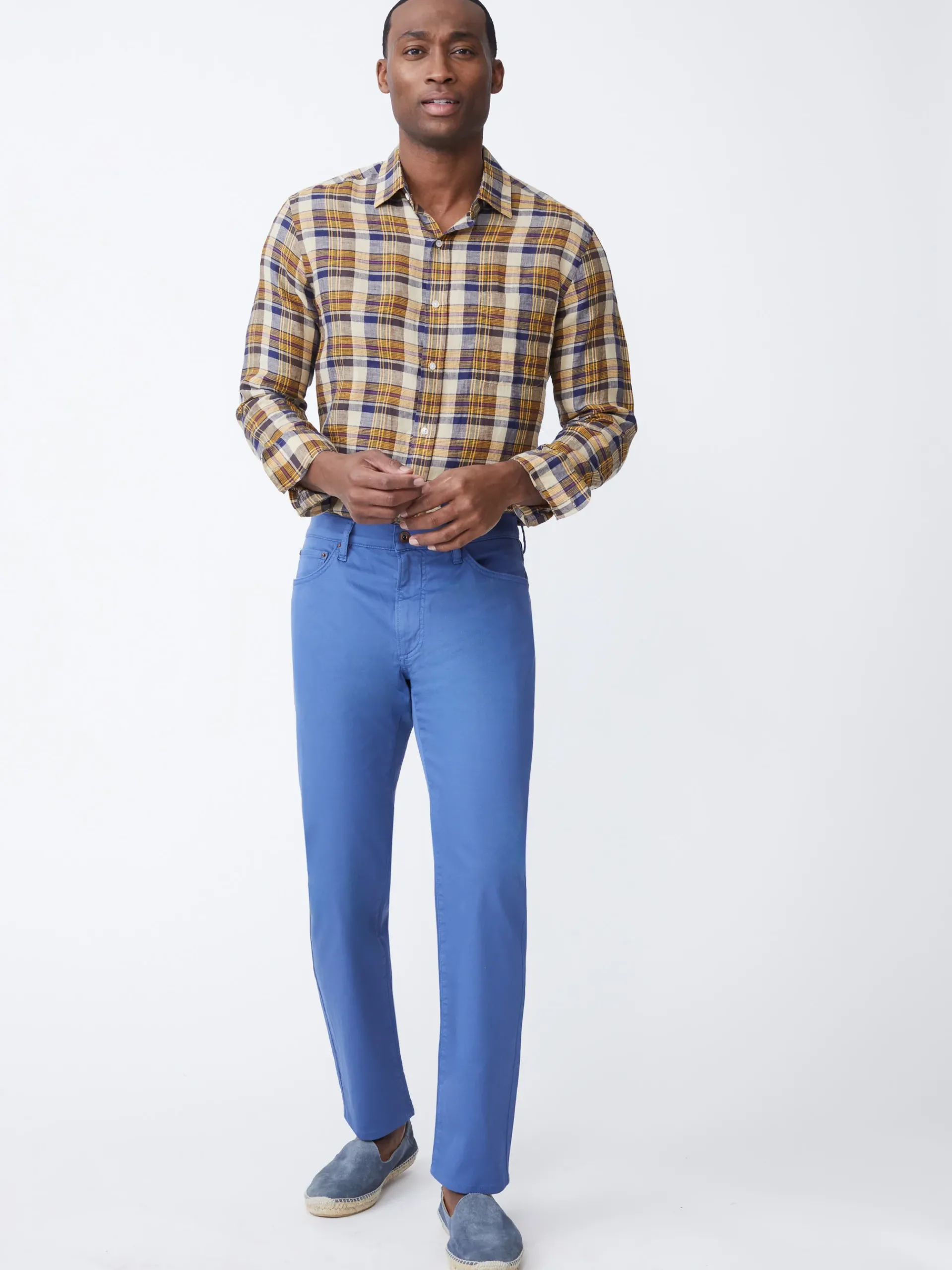 J.McLaughlin Gramercy Classic Fit Linen Shirt In Plaid- Shirts