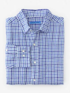 J.McLaughlin Gramercy Classic Fit Linen Shirt In Gingham- Shirts