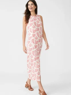 J.McLaughlin Layana Linen Dress In Mega Coral Cay Texture-Women Dresses