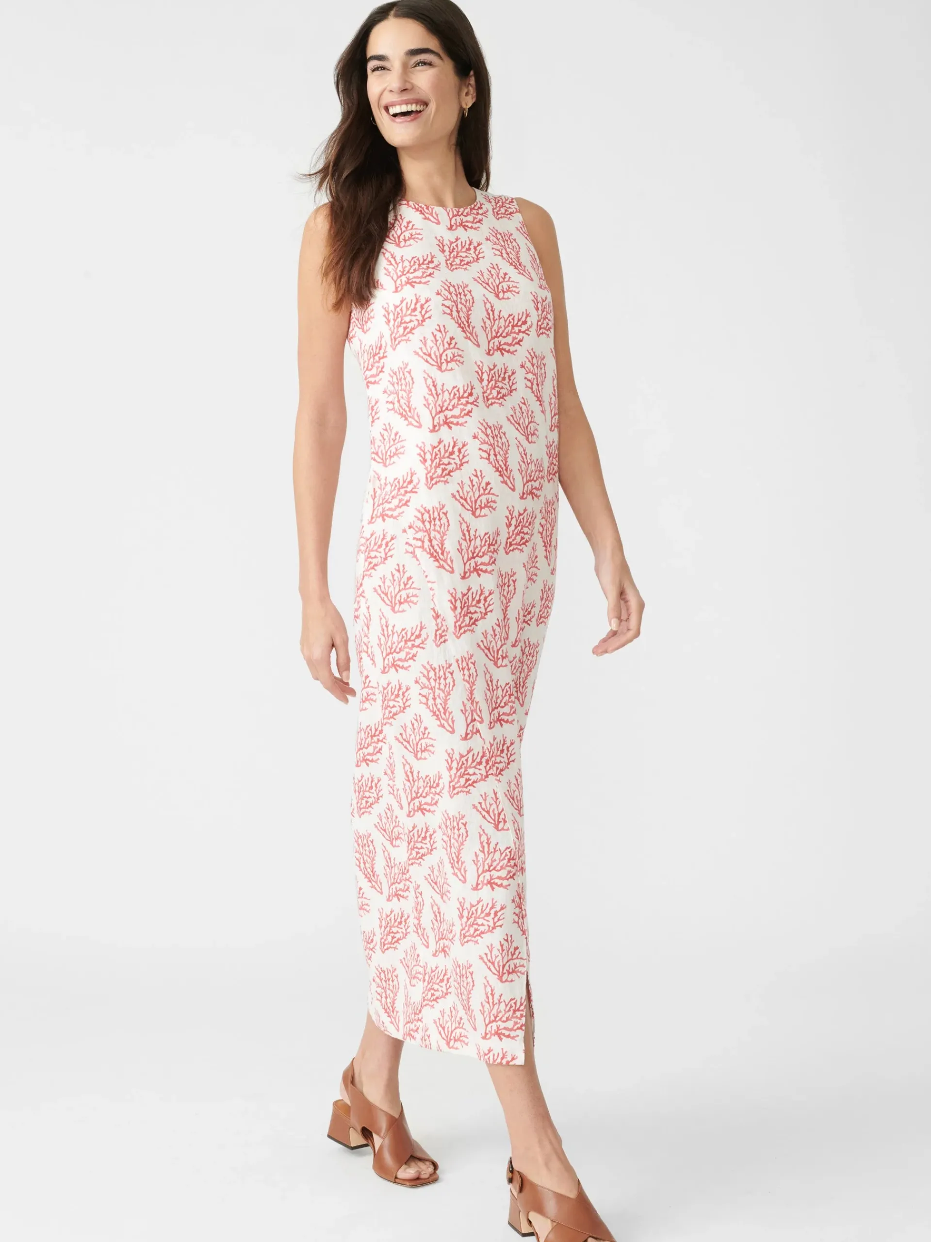 J.McLaughlin Layana Linen Dress In Mega Coral Cay Texture-Women Dresses