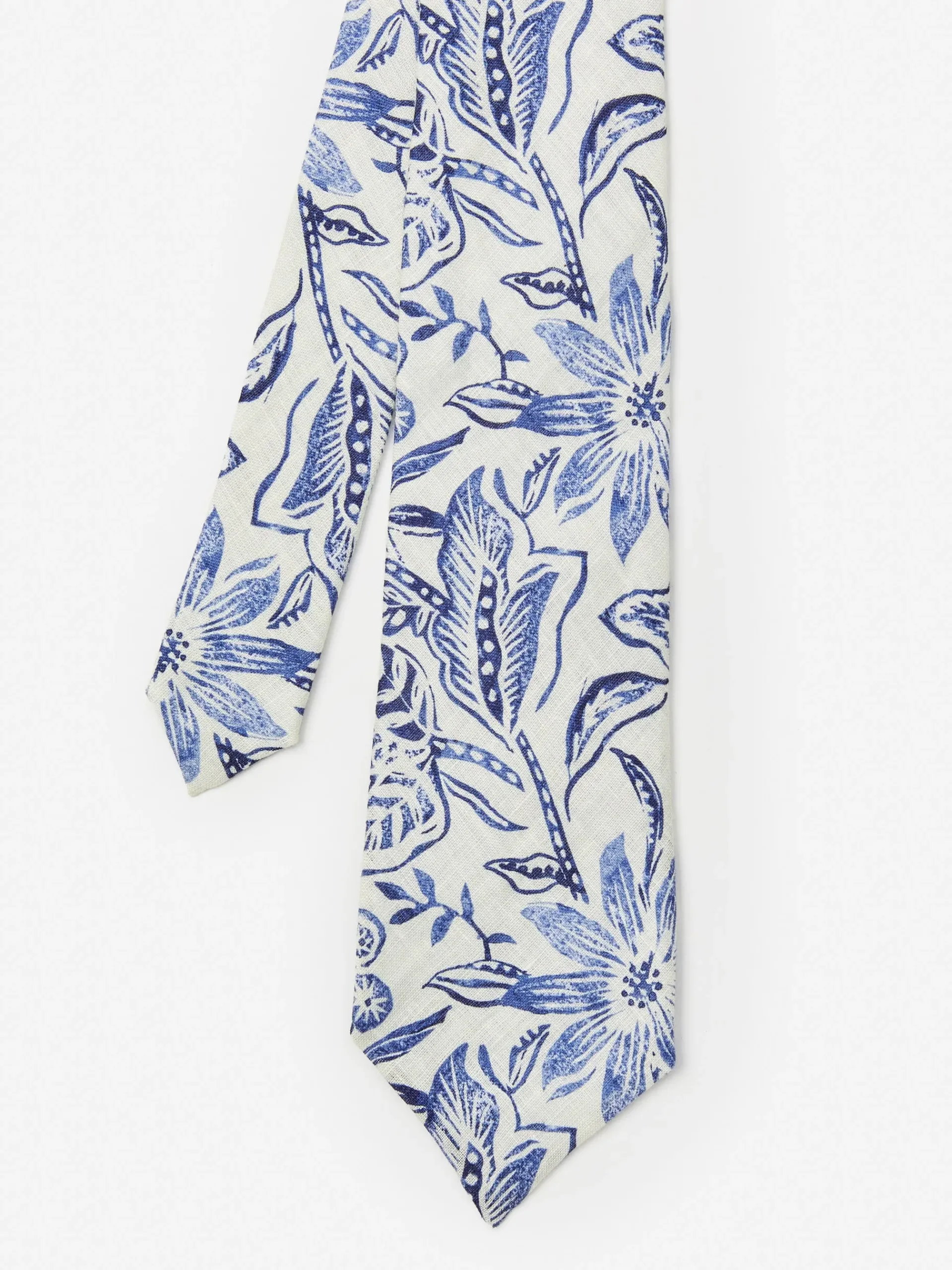 J.McLaughlin Linen Tie In Indigo Flora- Shoes & Accessories|Ties