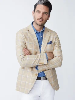 J.McLaughlin Lisbon Linen Blazer In Window Pane- Jackets & Outerwear|Sport Coats