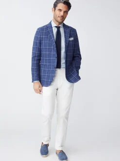 J.McLaughlin Lisbon Linen Blend Blazer In Window Pane- Jackets & Outerwear|Sport Coats